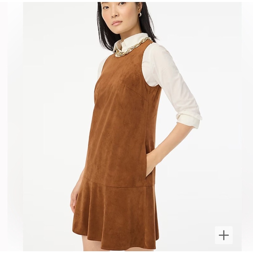 J. Crew Faux Suede Drop Waist Ruffle Mini Dress Sleeveless Tank Brown NWT Small